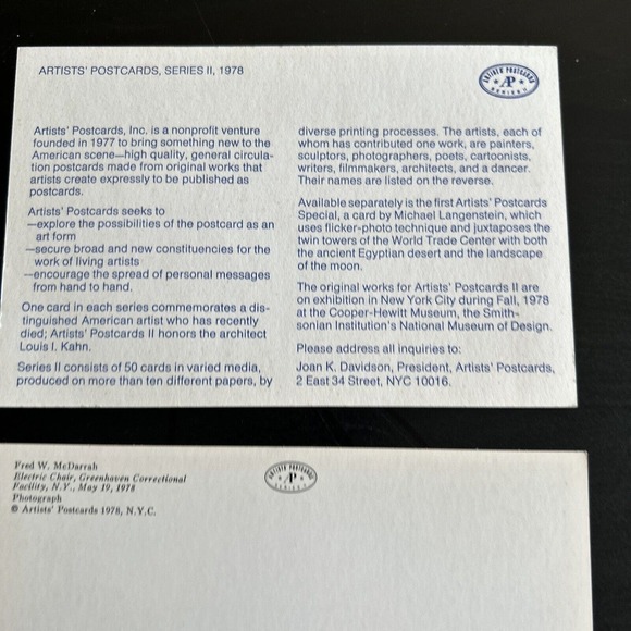 Artists Postcards 1978 Vintage - Fred W. McDarrah Electric Chair Photograph - Picture 8 of 10